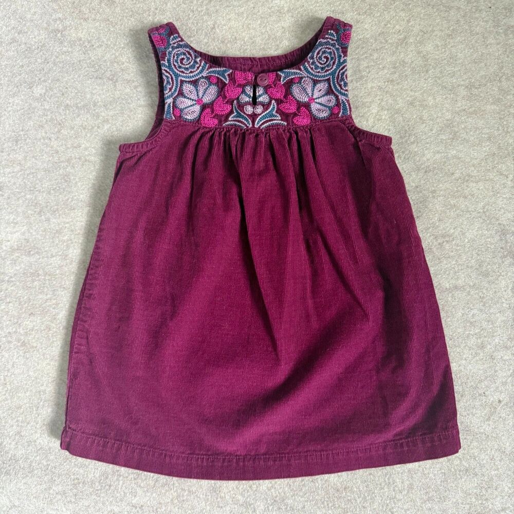Tea collection jumper dress girls 3-6M burgundy embroidered corduroy floral